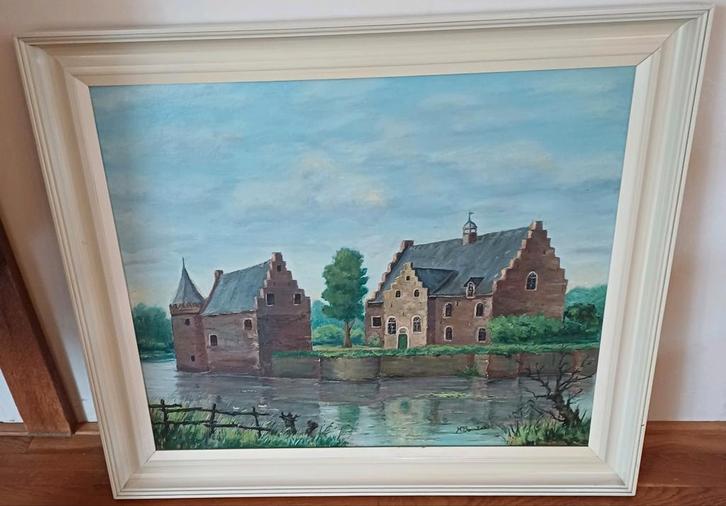 Schilderij Kasteel bij Water, Antiek en Kunst, Kunst | Schilderijen | Klassiek, Ophalen