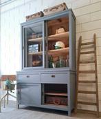 Strakke vintage/brocante schoolkast, Scandinavisch grijs, 100 tot 150 cm, 200 cm of meer, Ophalen of Verzenden, 25 tot 50 cm