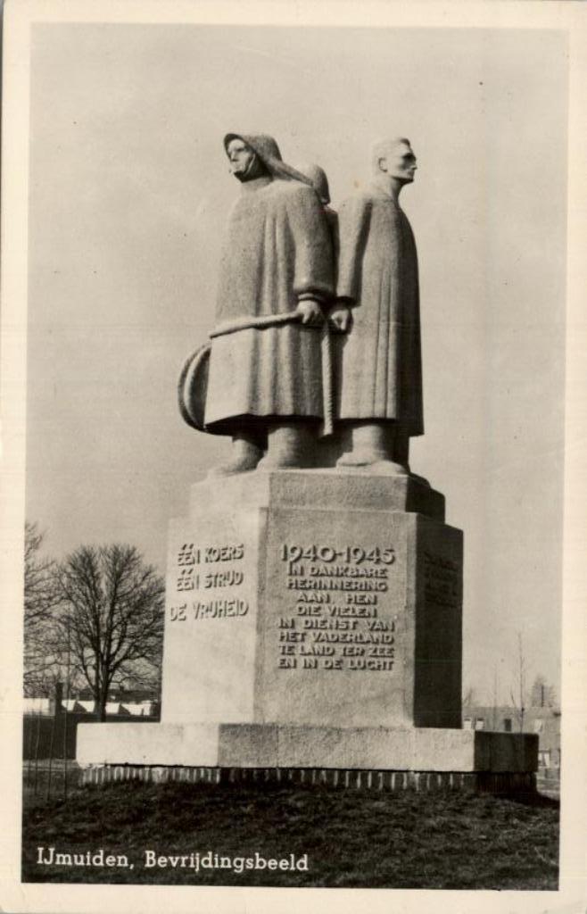 IJmuiden Bevrijdingsbeeld, Verzamelen, Ansichtkaarten | Nederland, Gelopen, Noord-Holland, 1940 tot 1960, Verzenden