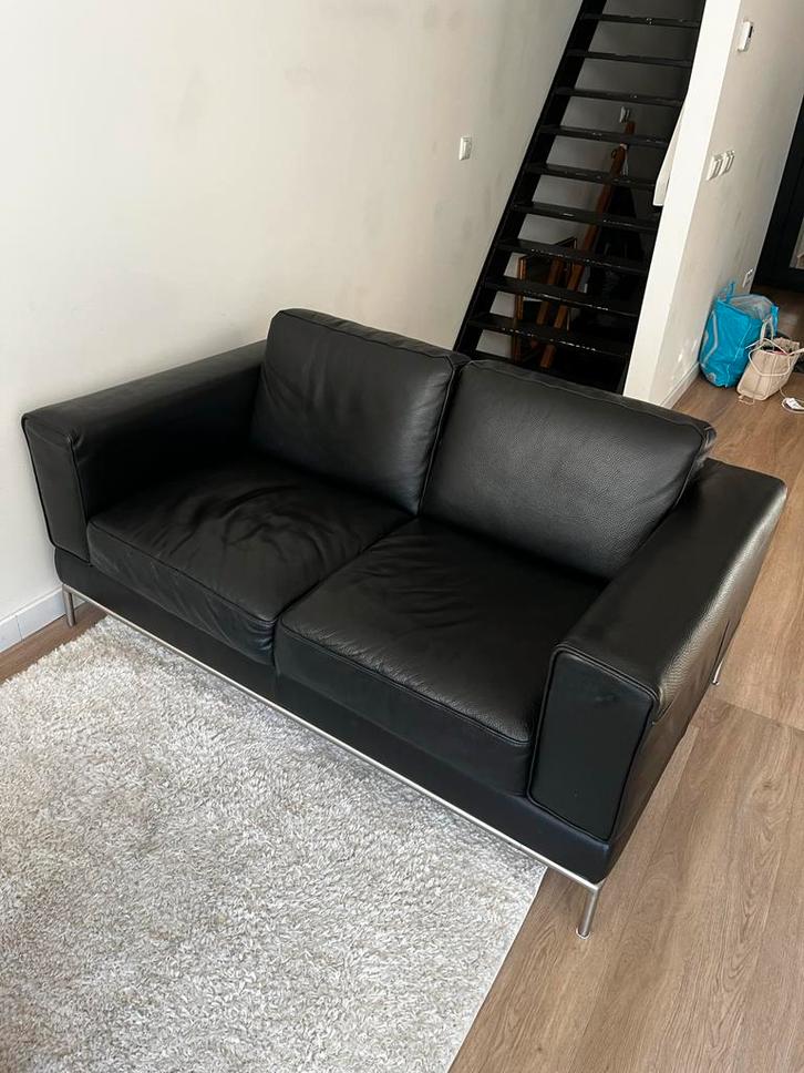Leren 2-zits bank, Huis en Inrichting, Banken | Bankstellen, Zo goed als nieuw, Rechte bank, Tweepersoons, 150 tot 200 cm, 75 tot 100 cm