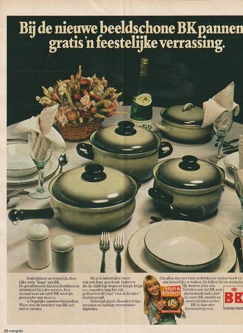 retro reclame 1977 BK Kampen de groene Siam pannenset, Verzamelen, Retro, Overige typen, Verzenden