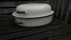 emaille schaal ovenpan vis pan creme groene bies 60-ties, Ophalen of Verzenden