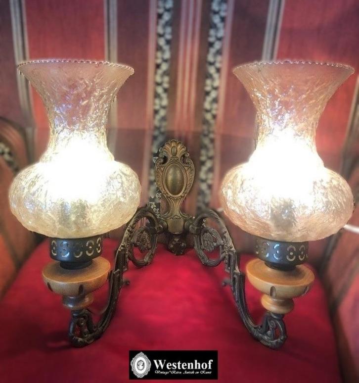 2 Arms groot brocante antiek wandlamp barok, Huis en Inrichting, Lampen | Wandlampen, Gebruikt, Hout, Ophalen of Verzenden