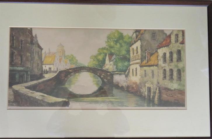 Litho stadsgezicht Brugge, Antiek en Kunst, Kunst | Litho's en Zeefdrukken, Ophalen