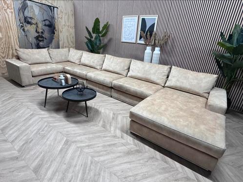 ZGAN Velvet Chique Elementen U-Bank / Hoekbank - Beige, Huis en Inrichting, Banken | Bankstellen, Zo goed als nieuw, Hoekbank