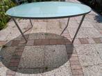 Ovale Tuintafel met Glasplaat 105x180, Tuin en Terras, Tuintafels, Ophalen, Gebruikt, Ovaal, Metaal