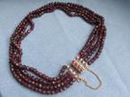 Halssierraad met granaat kralen en 14 karaat slot - 20e eeuw, Ophalen of Verzenden, Zo goed als nieuw, Rood, Overige materialen