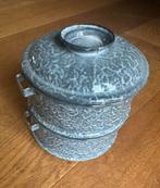 Grijs gewolkt emaille 2 pans rantang, Antiek en Kunst, Ophalen of Verzenden