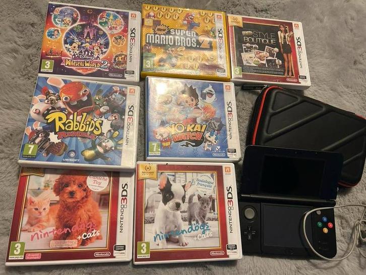 New Nintendo 3DS met games, Spelcomputers en Games, Spelcomputers | Nintendo 2DS en 3DS, Zo goed als nieuw, 3DS, Zwart, Met games