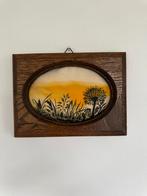 Vintage schilderij op zijde. Avondzon, Ophalen of Verzenden, Zo goed als nieuw