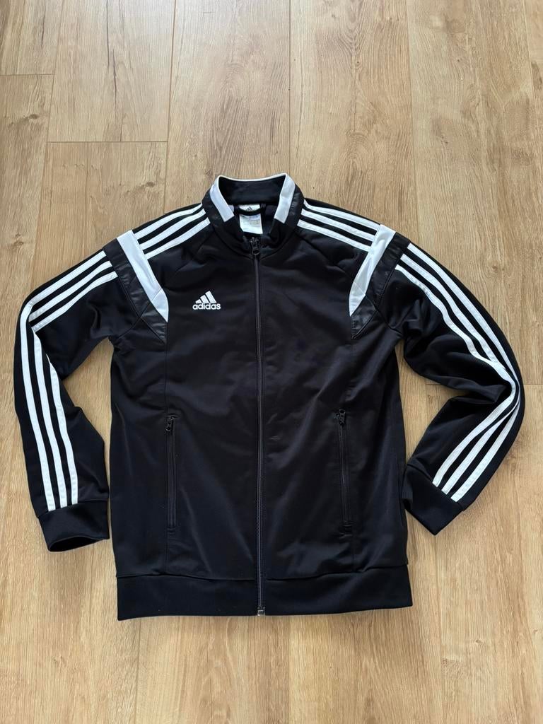 Adidas Trainings jack maat 152 zwart wit, Ophalen of Verzenden, Zo goed als nieuw, Jongen, Jas
