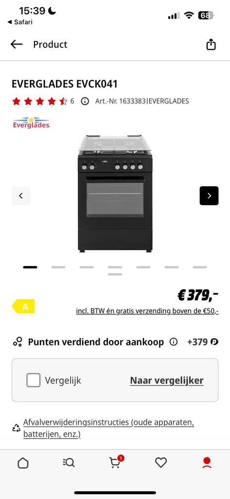 Gasfornuis met Oven - Everglades, Witgoed en Apparatuur, Fornuizen, Gebruikt, Vrijstaand, Gas, 4 kookzones, 85 tot 90 cm, 45 tot 60 cm