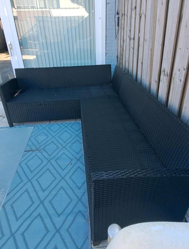 Hoekbank tuinset zwart incl kussens compleet antraciet, Tuin en Terras, Tuinsets en Loungesets, Zo goed als nieuw, Bank, Ophalen
