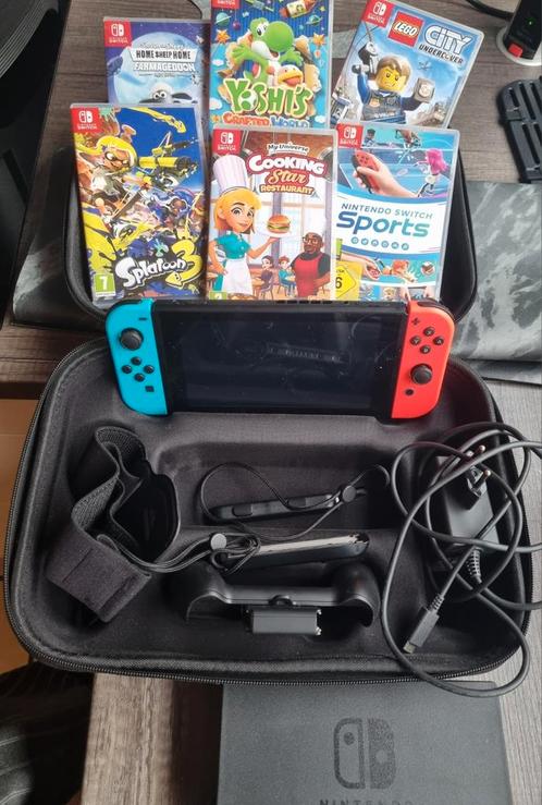 Nintendo Switch met 6 Games + Koffer!, Spelcomputers en Games, Spelcomputers | Nintendo Switch, Gebruikt, Switch Original, Met 1 controller
