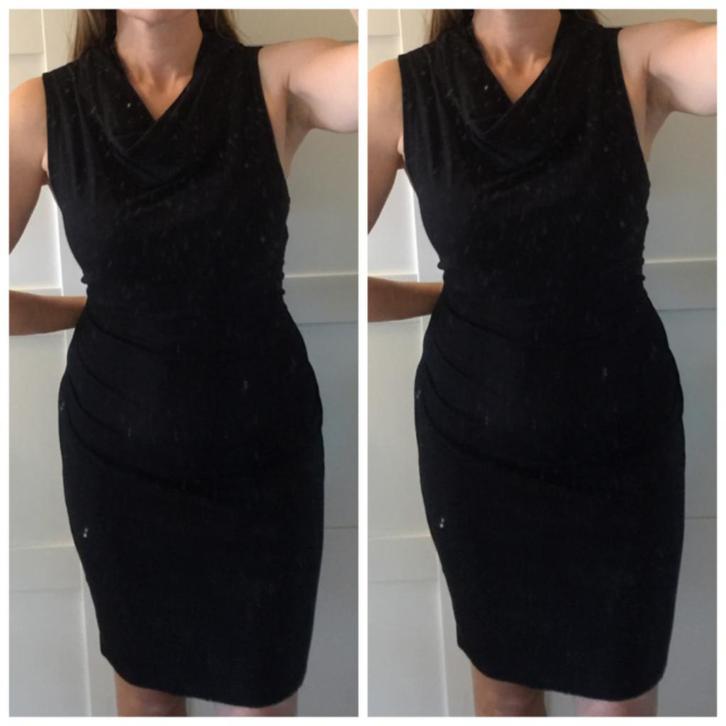 InWear jersey zomer jurk met watervalhals gedrapeerde hals M, Kleding | Dames, Jurken, Nieuw, Maat 38/40 (M), Zwart, Knielengte