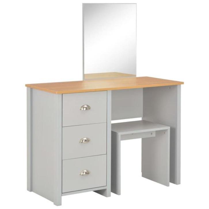 Kaptafel met spiegel en krukje 104x45x131 cm grijs, Huis en Inrichting, Tafels | Kaptafels, Nieuw, Minder dan 100 cm, Hout, Ophalen of Verzenden