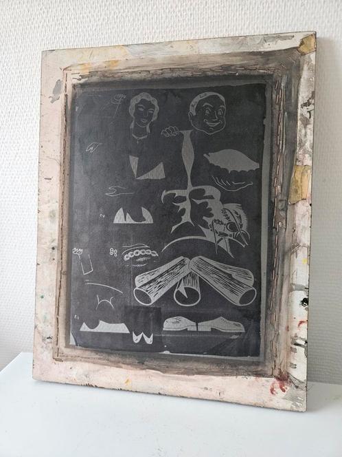 Vintage Zeefdrukraam met Diverse Afbeeldingen, Antiek en Kunst, Kunst | Litho's en Zeefdrukken, Ophalen of Verzenden