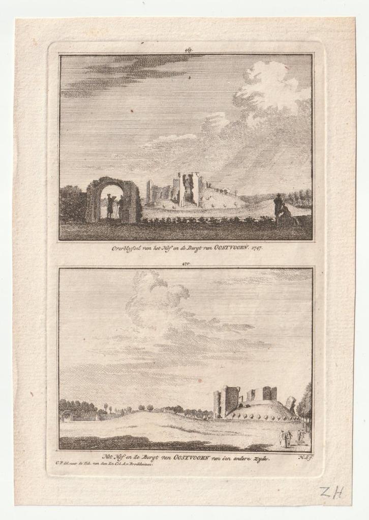 Ruïne Oostvoorn Spilman ca. 1750 oude gravure, Antiek en Kunst, Kunst | Etsen en Gravures, Verzenden