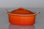✅ LE CREUSET braadpan gietijzer ovaal oranje nr. 18, Gebruikt, Gietijzer, Ophalen of Verzenden, Keramische plaat