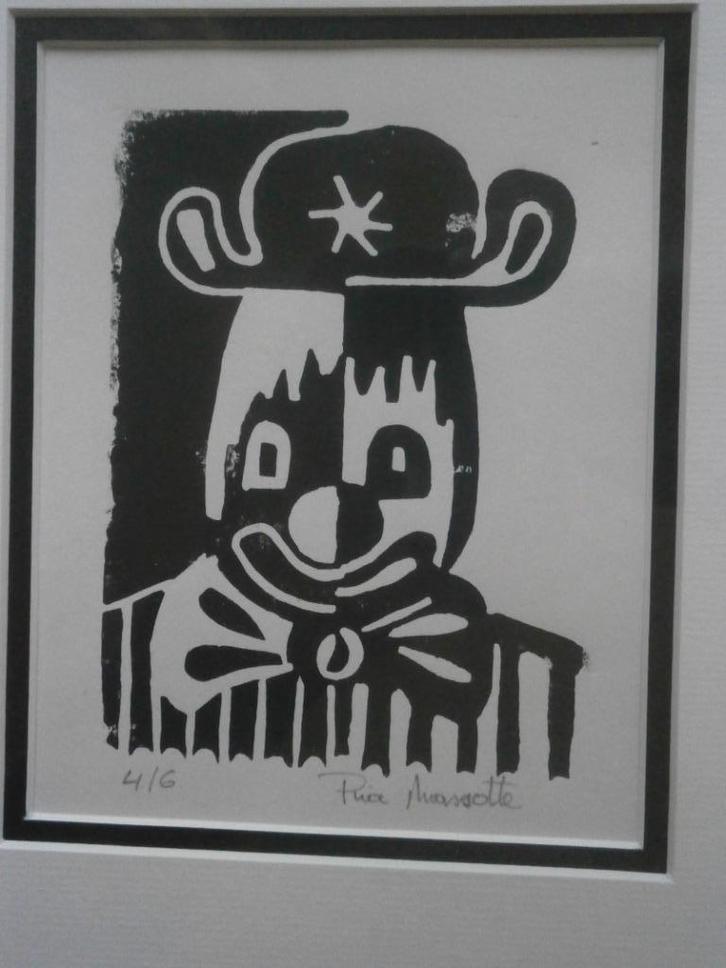 Leuke  Houtsnede v/e CLOWN, Ria Massotte, Antiek en Kunst, Kunst | Schilderijen | Klassiek, Ophalen