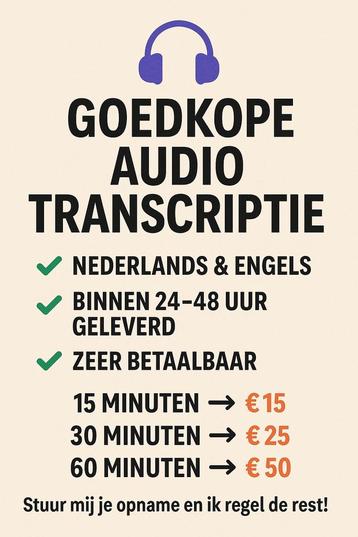  Goedkope audio transcriptie – snel & netjes uitgeschreven beschikbaar voor biedingen
