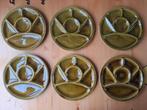 6 mosgroene ronde fondueborden Gien France, Huis en Inrichting, Ophalen of Verzenden, Keramiek, Effen, Bord(en)