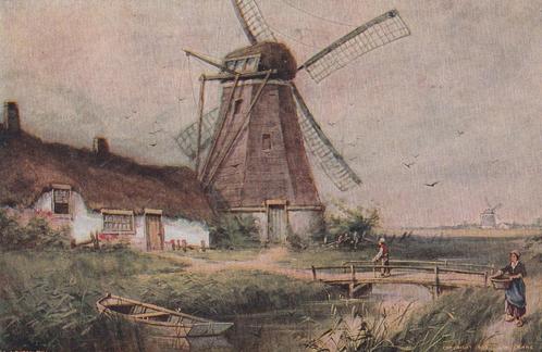 Fantasie - 56 - twa : Molen bij Huis met Rieten Dak, Verzamelen, Ansichtkaarten | Themakaarten, Voor 1920, Verzenden