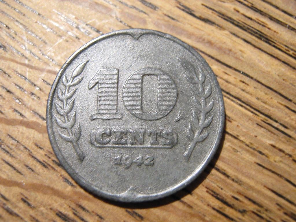 Oorlogsgeld WW2, zink Dubbeltje 1942, Duitse bezetting #625, Ophalen of Verzenden, Koningin Wilhelmina, 10 cent, Losse munt