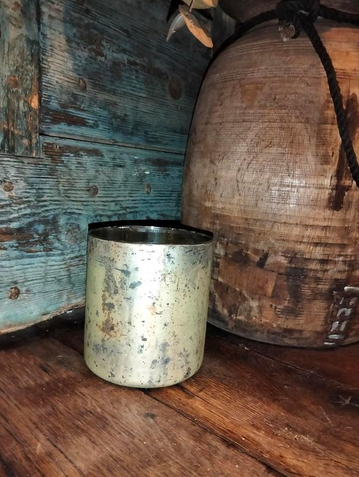 Brocante leuk windlichtje goudkleurig glas, Huis en Inrichting, Woonaccessoires | Kandelaars en Kaarsen, Zo goed als nieuw, Minder dan 25 cm