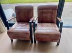 2 lederen fauteuils, Ophalen, Gebruikt, 75 tot 100 cm, Leer