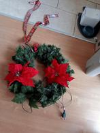 Kerstkrans 50 cm. met kerstster en verlichting en lint, Diversen, Kerst, Ophalen, Zo goed als nieuw