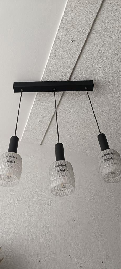 Vintage Hanglamp met 3 Glazen Kelken, Huis en Inrichting, Lampen | Hanglampen, Gebruikt, 50 tot 75 cm, Glas, Metaal, Ophalen