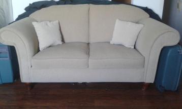 Bankstel. Neutraal, 175 en/of 200 cm beige ribstof beschikbaar voor biedingen