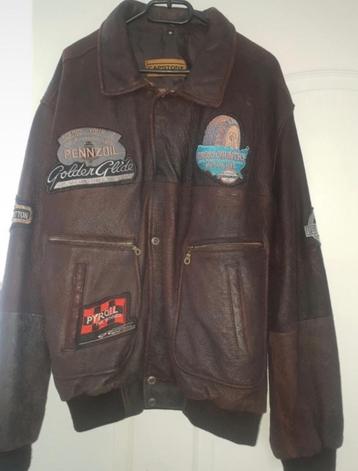 Vintage leren jas met patches – Capstone – maat 56 beschikbaar voor biedingen