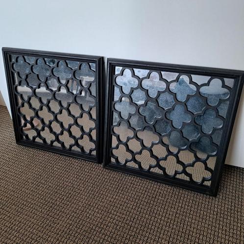 Houten wanddecoratie met spiegel, Oosterse stijl, 2 stuks, Huis en Inrichting, Woonaccessoires | Wanddecoraties, Gebruikt, Ophalen of Verzenden