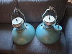 2 industriële turquoise lampen, Ophalen of Verzenden, Gebruikt, Minder dan 50 cm