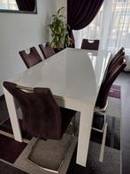 Eettafel wit hoogglans met 6  grijs stoelen, Huis en Inrichting, Complete eetkamers, 4 tot 6 stoelen, Ophalen of Verzenden, Zo goed als nieuw