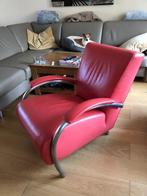 Molinari fauteuil oranje/rood leder in goede staat., Huis en Inrichting, Ophalen, Tijdloze fauteuil., 75 tot 100 cm, Zo goed als nieuw