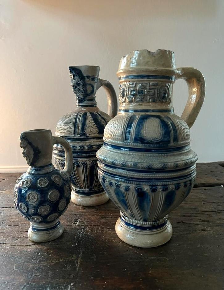 3x Steengoed Westerwald kruik Enghals kruik baardman, Antiek en Kunst, Antiek | Keramiek en Aardewerk, Ophalen of Verzenden