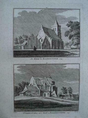 047-048 / Ellewoudsdijk  Kerk en Slot Kopergravure 1754 beschikbaar voor biedingen