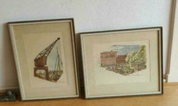 2 hans gunnar fagerström halmstad zweden raadhuis  storgatan, Antiek en Kunst, Kunst | Litho's en Zeefdrukken, Ophalen