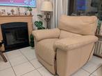 Leren fauteuil beige (elektrisch verstelbaar), Ophalen, Gebruikt, 100 tot 125 cm, Leer