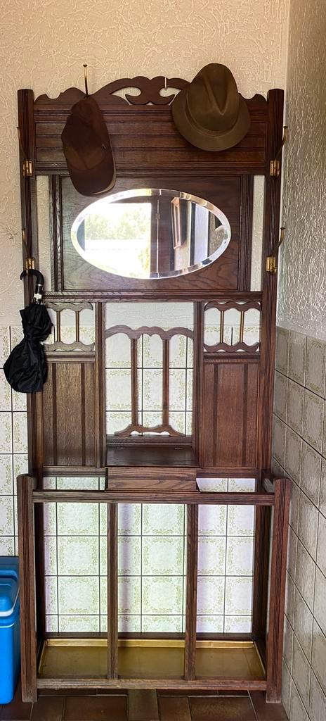 Antieke wandkapstok met spiegel, opbergvak  en paraplubak, Antiek en Kunst, Antiek | Spiegels, Minder dan 50 cm, Rechthoekig, Ophalen