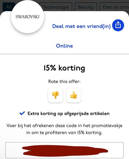 15% korting Swarovski - Direct online te gebruiken!, Tickets en Kaartjes, Kortingen en Cadeaubonnen, Eén persoon, Kortingsbon