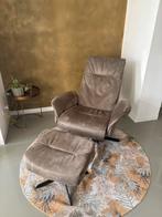Groene Suède Relaxfauteuil + Hocker Goossens, Ophalen, Vintage, 75 tot 100 cm, Zo goed als nieuw
