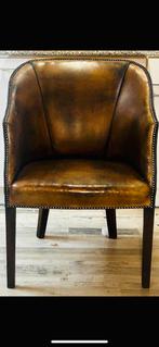 Schapenleren fauteuil antiek, Huis en Inrichting, Ophalen, Bruin, Chesterfield, Hout