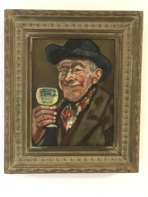 Schilderij ...'Drinken b(r)oer ..' H.Bouw, Antiek en Kunst, Kunst | Schilderijen | Klassiek, Ophalen of Verzenden