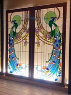 koppel glas in loodramen pauwmotief, Doe-het-zelf en Verbouw, Glas en Ramen, Ophalen, Zo goed als nieuw, Gevelraam of Ruit, Minder dan 80 cm