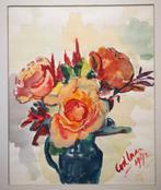 Corry van der Laan. Aquarel. Bloemen in vaas. 1992, Antiek en Kunst, Ophalen of Verzenden