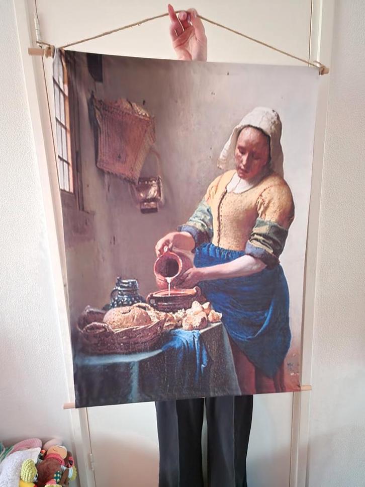 Wandkleed 'Het Melkmeisje' van Vermeer, Antiek en Kunst, Antiek | Kleden en Textiel, Ophalen of Verzenden